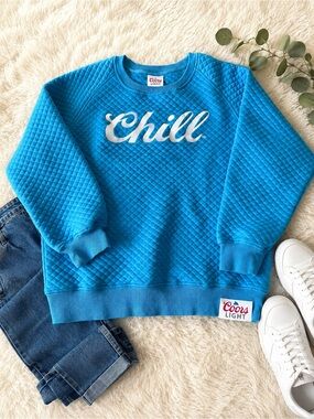 Coors Light Chill Quilted Sweatshirt Large Blue Oversized Pullover Crewneck